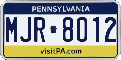 PA license plate MJR8012