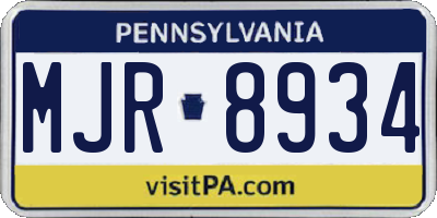 PA license plate MJR8934