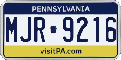PA license plate MJR9216