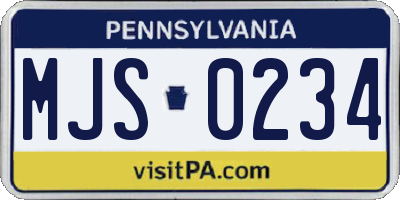 PA license plate MJS0234