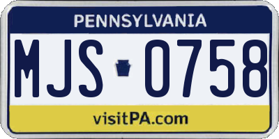 PA license plate MJS0758