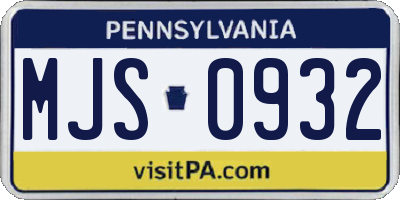 PA license plate MJS0932