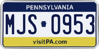 PA license plate MJS0953