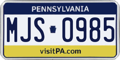 PA license plate MJS0985