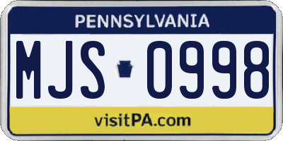 PA license plate MJS0998