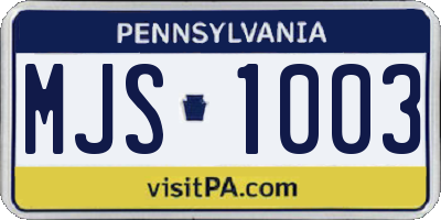 PA license plate MJS1003