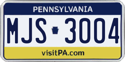 PA license plate MJS3004