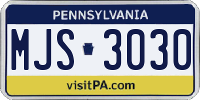 PA license plate MJS3030