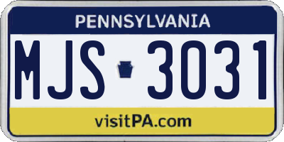 PA license plate MJS3031