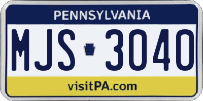 PA license plate MJS3040