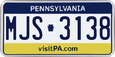 PA license plate MJS3138