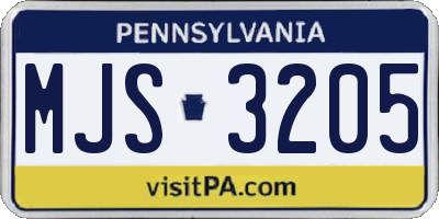 PA license plate MJS3205