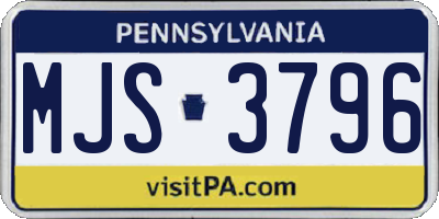 PA license plate MJS3796