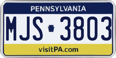 PA license plate MJS3803