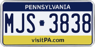 PA license plate MJS3838