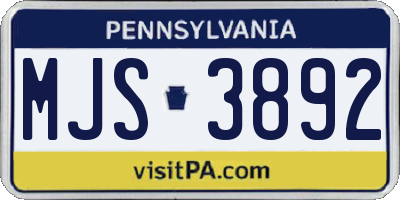 PA license plate MJS3892