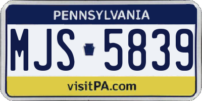 PA license plate MJS5839