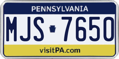 PA license plate MJS7650