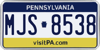 PA license plate MJS8538