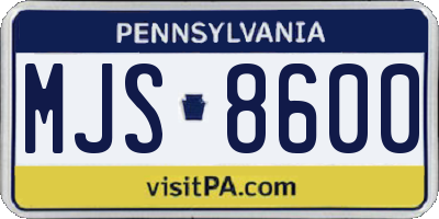PA license plate MJS8600