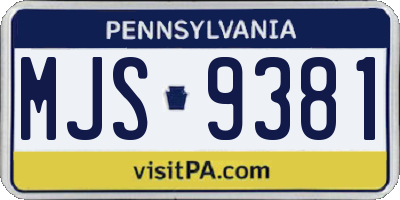 PA license plate MJS9381