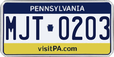 PA license plate MJT0203