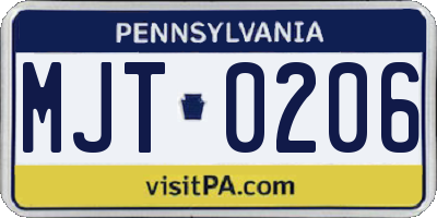 PA license plate MJT0206