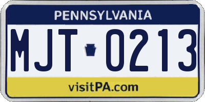 PA license plate MJT0213