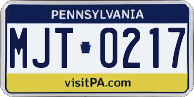 PA license plate MJT0217