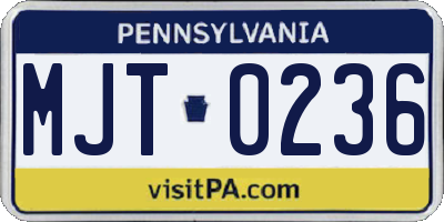 PA license plate MJT0236