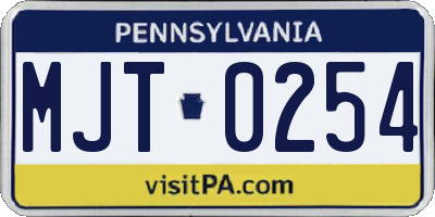 PA license plate MJT0254