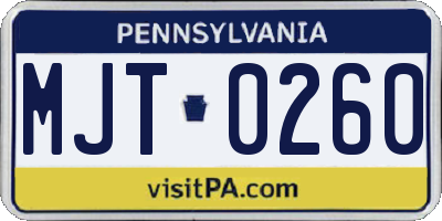 PA license plate MJT0260