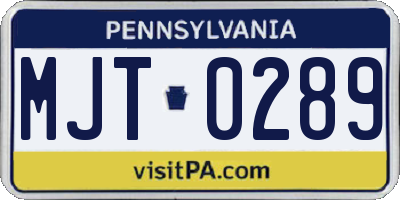 PA license plate MJT0289