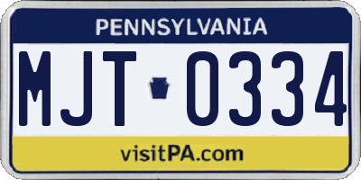 PA license plate MJT0334
