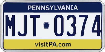 PA license plate MJT0374