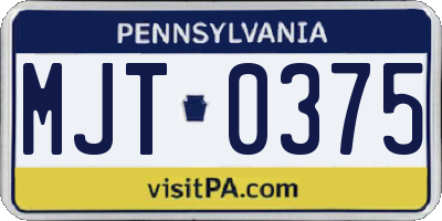 PA license plate MJT0375