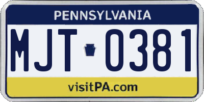 PA license plate MJT0381