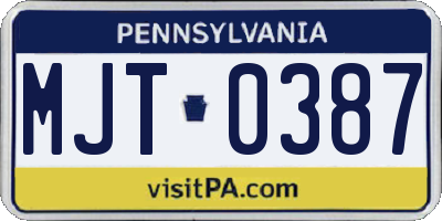 PA license plate MJT0387