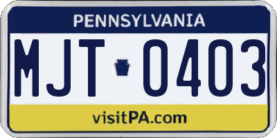 PA license plate MJT0403