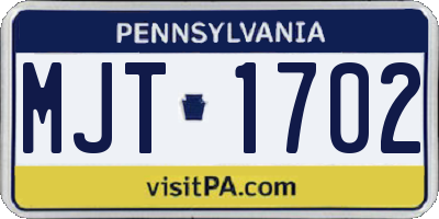 PA license plate MJT1702