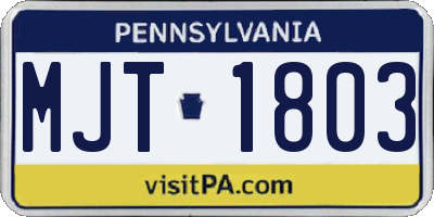 PA license plate MJT1803
