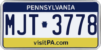 PA license plate MJT3778