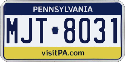 PA license plate MJT8031