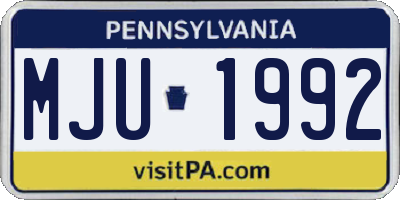 PA license plate MJU1992