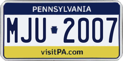 PA license plate MJU2007
