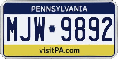 PA license plate MJW9892