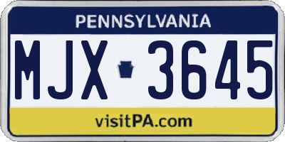 PA license plate MJX3645