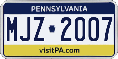 PA license plate MJZ2007