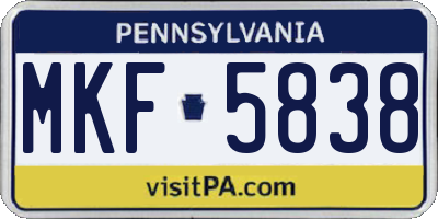 PA license plate MKF5838