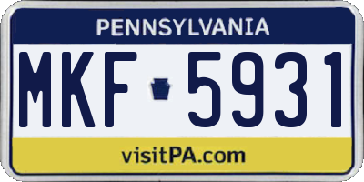 PA license plate MKF5931